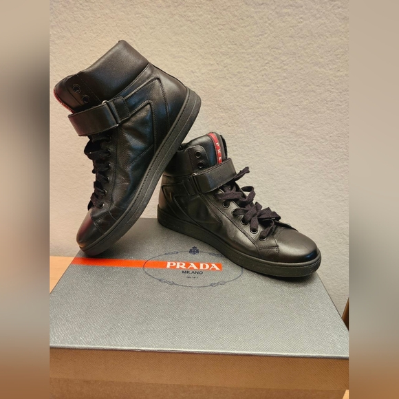Prada Sneakers‎ High Top Mens Size 10.5 Black - Picture 1 of 12
